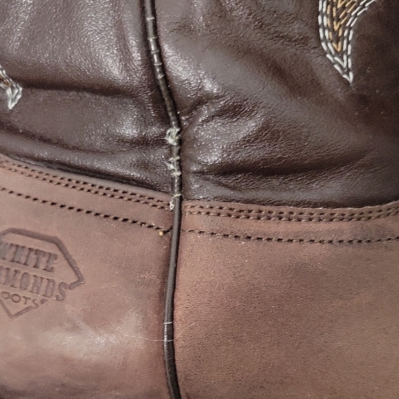 White Diamonds Brown Western Cowboy Boots with Embroidery Size 10.5